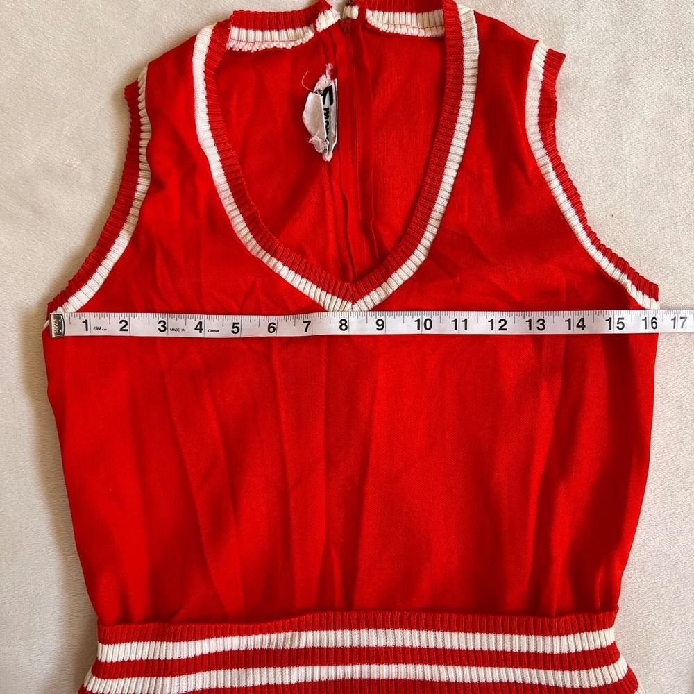 ✨True Vintage ✨ Red and white striped dress with white pleated skirt lettergirl - Picture 4 of 7
